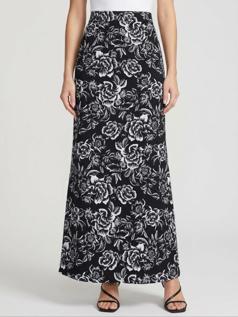 INC International Concepts Black and White Floral Maxi Skirt